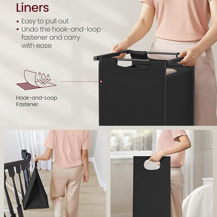 VASAGLE Laundry Hamper, Laundry Basket, Laundry Sorter with 3 Pull-Out and Removable Bags, Shelf, Metal Frame, 3 x 10 Gallons (38L), 36.4 x 13 x 28.4 Inches, Rustic Brown and Black UBLH301B01