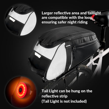 WOTOW Bike Reflective Rear Rack Bag, Water Resistant Bike Saddle Bag Panniers for Bicycles, 8L Trunk Storage Bag, Cycling Back Seat Cargo Carrier Pouch with Shoulder Strap (with Rain Cover)