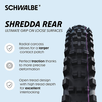 Schwalbe Shredda Rear TLR, Gravity, Addix Ultra Soft Folding Tyre, Black, 29x2.50 (63-622)