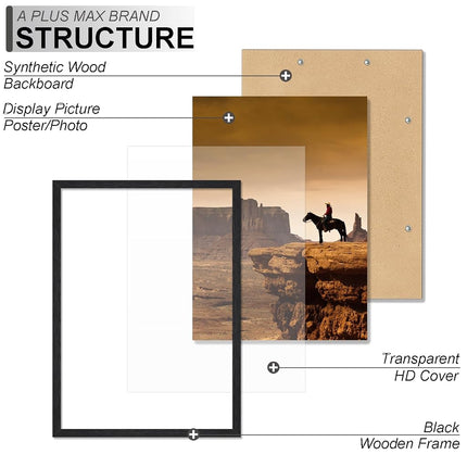 A PLUS MAX 17x22 Picture Frame Set of 3 Black Light Weight Wall Mount