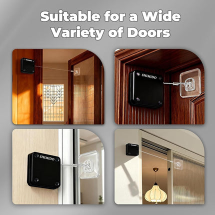 SHIMIDO Upgraded Punch-Free 1000g Automatic Screen Door Closer, Storm Door Closer, Sliding Screen Auto Closer with Steel Drawstring for Bathroom, Bedroom, Studyroom (4 Pack Black)