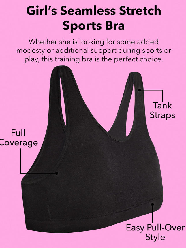 Fruit of the Loom Girls' Seamless Stretch Sports Bra, Light Nude/Black/White, X-Small