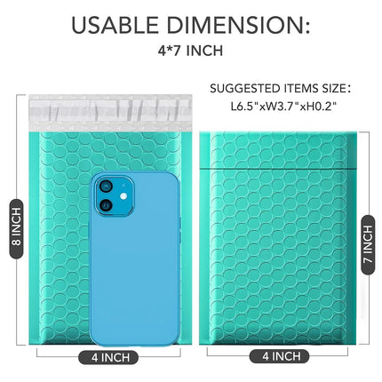 GSSUSA Teal Bubble Mailers, 4x8/'' Inches, 100 Pack, Padded Poly Packaging for Small Business, Shipping Envelopes, Bags, Mailing Supplies, 4x8 100PC
