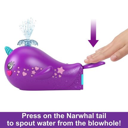 Polly Pocket Sparkle Cove Adventure Dolls & Toy Boat Playset, Narwhal Adventurer with 2 Micro Dolls, 3 Dissolvable Pearls & 13 Accessories, HKV71