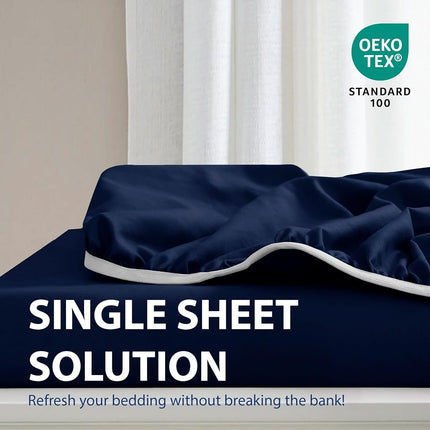 Cathay Luxury Silky Soft Polyester Single Fitted Sheet, Twin Size, Navy Blue