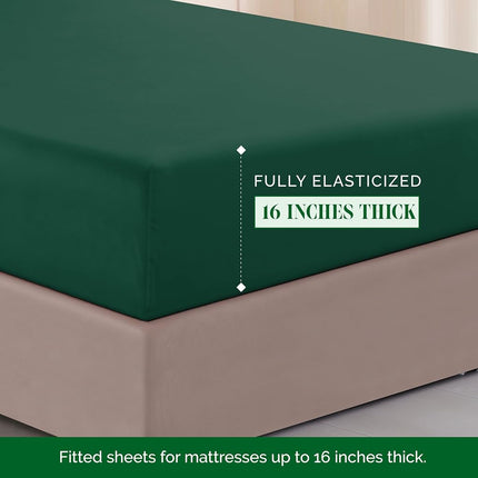 Elegant Comfort Luxurious 1500 Thread Count Egyptian Quality Three Line Embroidered Softest Premium Hotel Quality 4-Piece Bed Sheet Set, Wrinkle And Fade Resistant, Twin/Twin XL, Hunter Green