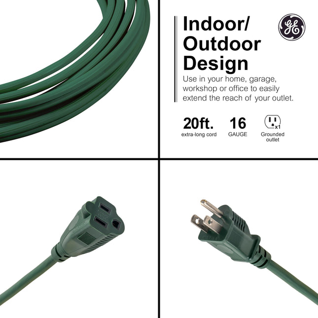 GE 81599 Waterproof Outdoor Extension Cable, 3 Pin 16AWG Extension Cable for Outdoor, 13 Amp Extension Cable, 20ft Long Extension Cable, UL Listed