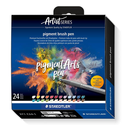 STAEDTLER 371 C24-1 Pigment Arts Brush Pen - Assorted Colours (Pack of 24)