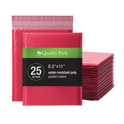 Quality Park Bubble Mailers, 8.25 x 11 Shipping Envelopes, Water Resistant Red Poly Padded Envelopes, Redi-Strip Peel Off Closure, 25/Box (QUA85869)