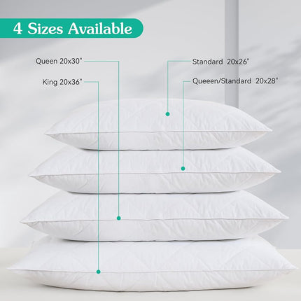 Three Geese White Goose Feather Polyester Bed Pillows Standard Size Set of 2- Soft 600 Thread Count 100% Cotton, Medium Firm,Soft Support Surround Fill Polyester (Standard Size:Pack of 2)