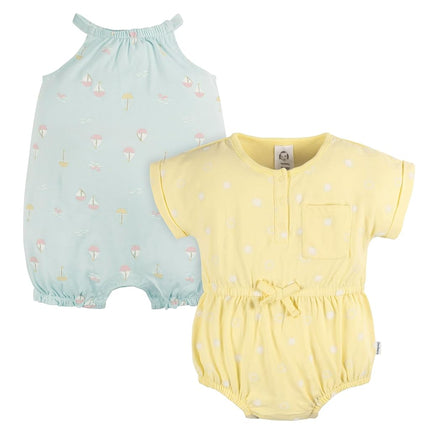 Gerber Baby Girls Sleeveless and Short Sleeve Romper Set, Sailboats, 12 Months