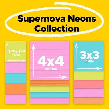 Post-It Super Sticky Notes Assorted Sizes 15/Pkg-Miami 2"X2", 3"X3", 4"X4"