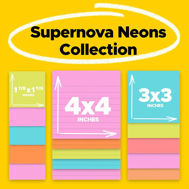 Post-It Super Sticky Notes Assorted Sizes 15/Pkg-Miami 2"X2", 3"X3", 4"X4"