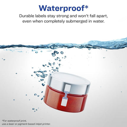 Avery Durable Waterproof Barbell Labels With Sure Feed, 0.5" x 2.5", 1,125 Oil and Tear-Resistant, Laser/Pigment-Based Inkjet Printable