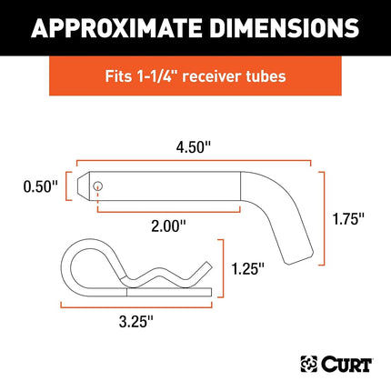 BKDK CURT 21400 Trailer Hitch Pin & Clip, 1/2-Inch Diameter, Fits 1-1/4-Inch Receiver, Clear ZINC
