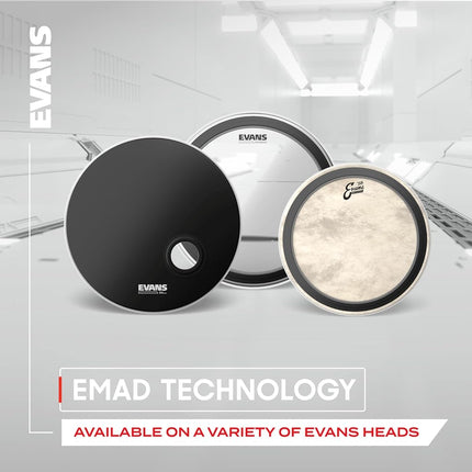 Evans REMAD Resonant Bass Drum Head, Adjustable Damping System with Foam Damping Ring, Black, 18 Inch
