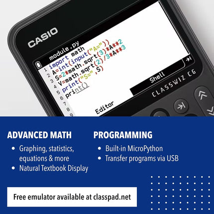 Casio fx-CG100 ClassWiz® Color Graphing Calculator with 3D Graph & Python | Large High-Res Display, Basic & Advanced Functions | Ideal for Exams, STEM, Programming & Advanced