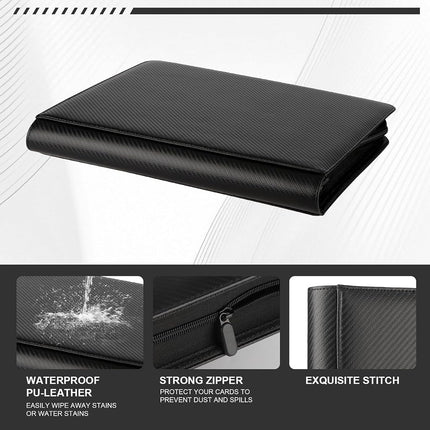 Toploader Binder,Trading Card Binder Storage Hold up 288 Cards 9-Pocket Top Loader Binder with Sleeves for 3"x4" Rigid Toploaders Hard Cases (9Carbon Fiber Black)