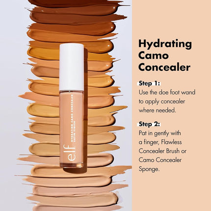 e.l.f, Hydrating Camo Concealer, Lightweight, Full Coverage, Long Lasting, Conceals, Corrects, Covers, Hydrates, Highlights, Tan Walnut, Satin Finish, 25 Shades, All-Day Wear, 0.20 Fl Oz
