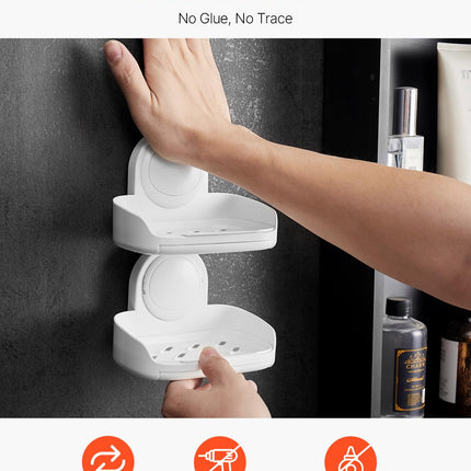 VEVOR Porte-Savon pour Douche, Double Couche avec Ventouse, Fixation Murale SANS Perçage, Porte-Savon et Éponge à Forte Succion, Économiseur de Savon Auto-Drainant, pour Douche, Salle de Bain, Baignoire, Cuisine, Amovible