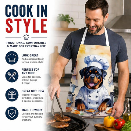 Caroline's Treasures Rottweiler Le tablier de cuisine Le chef, pour la cuisson, la cuisine, le service, la pâtisserie, les travaux manuels, le jardinage, pour femmes et hommes adultes, unisexe, grand, multicolore
