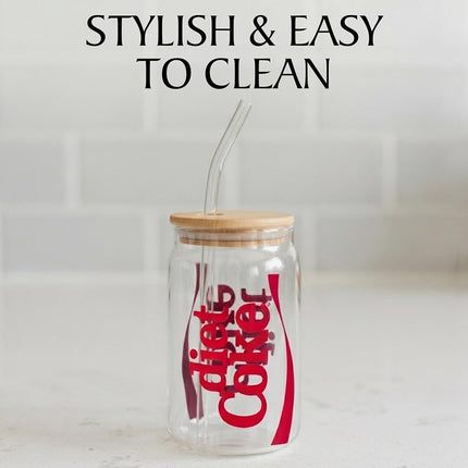 Silver Buffalo Coca-Cola Diet Coke Glass Jar Tumbler with Bamboo Lid, 16oz