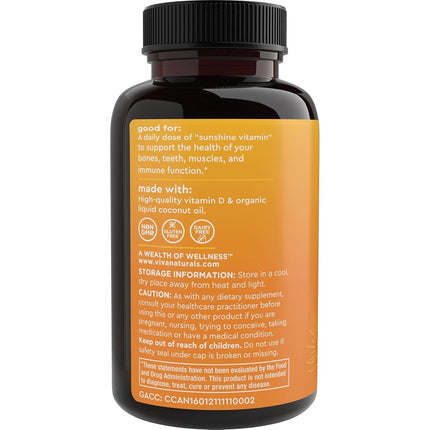 Vitamin D3 5000 IU, 360 Softgels - High Potency Vitamin D Made with Organic Coconut Oil, Vitamin D for Healthy Immune Function, Bone Health & Muscles Function