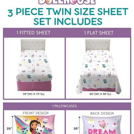 Franco DreamWorks Gabby's Dollhouse Kids Bedding Super Soft Sheet Set, 3 pcs, Twin