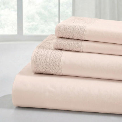 Modern Threads Pacific Coast Textiles 3 PIECE CROCHET LACE MICROFIBER SHEET SET BLUSH TWIN, Microfibre
