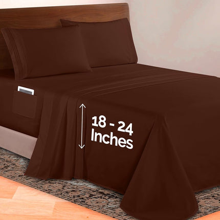 Elegant Comfort Luxurious 1500 Premium Hotel Quality Microfiber 4-Piece Sheet Set, 18-24 Inches Deep - Extra Deep Pocket Sheets - Ultra Soft 4PC Deep Pocket Sheets, King, Chocolate Brown