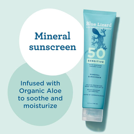 Blue Lizard Australian Sunscreen, Sensitive Mineral Sunscreen, SPF 50, 5 fl oz (148 ml)
