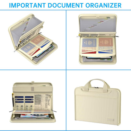 ENGPOW Accordion File Organizer,Fireproof Expanding File Folder with Multi Pockets,13 Pockets Document Organizer Bag with Handle & Labels,Portable Home Travel Safe Storage for Letter A4 Files,Beige