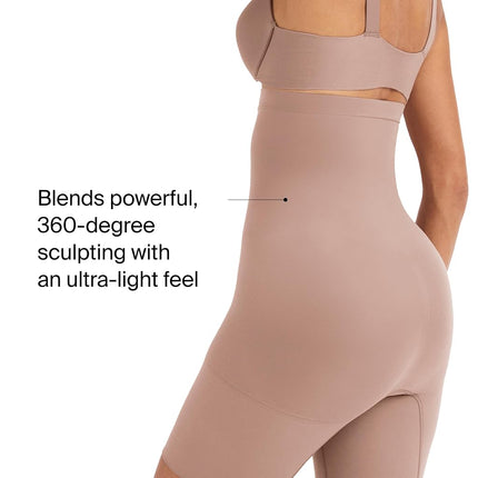 Spanx SPANXsculpt Power Series High-Waisted Mid-Thigh Short - Lightweight, All-Day Comfort - Core Control Shapewear - Cafe Au Lait - Medium