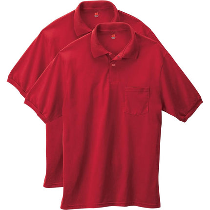 Hanes Men's Short Sleeve Jersey Pocket Polo, Deep 