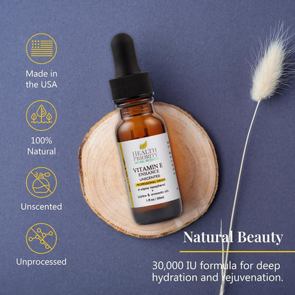 100% Natural & Organic Vitamin E Oil For Your Face & Skin, Unscented - 15,000/30,000 IU - Reduces Wrinkles & Lightens Dark Spots Which Leaves Your Skin More Youthful. Not-Too-Thick Oil, Infused With Jojoba & Avocado Oil, Makes Your Skin Soft & NON Stic...