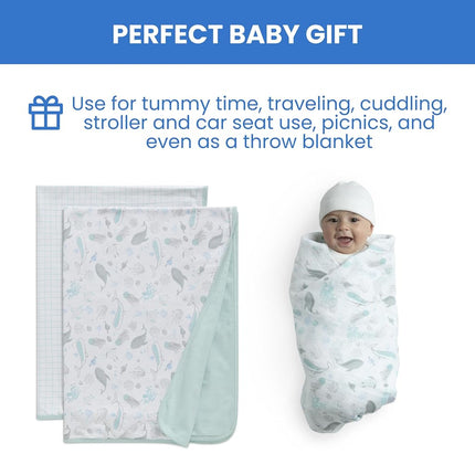 Delta Children 100% Organic Jersey Cotton Baby Receiving Blankets for Girls and Boys – 30x40 Inches - GOTS Certified (Pack of 2), Sea Life