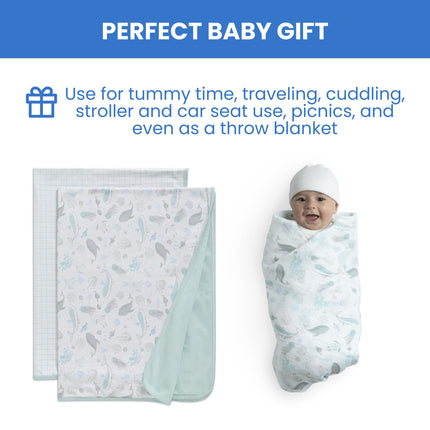Delta Children Mantas para bebés de algodón orgánico 100% de punto para niñas y niños – 30x40 pulgadas - Certificado GOTS (Paquete de 2), Vida Marina