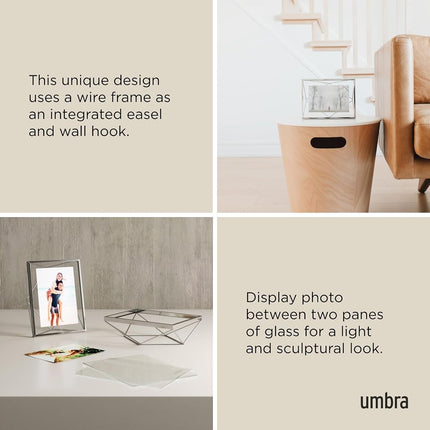 Umbra Prisma Picture Frame, Floating Metal Wall Mount, 5x7, Chrome