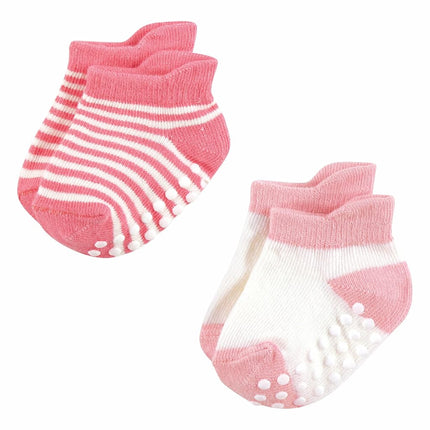 Hudson Baby Unisex Baby Non-Skid No-Show Socks, Pink Green, 12-24 Months