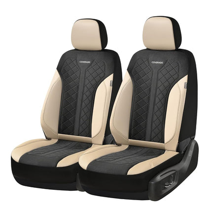 Coverado Front Seat Covers, Beige Seat Covers 2 Seats, Leather Car Protectors 2-Pack, Auto Seat Covers Spill-Proof Design Universal Fit for SUV, Vans, Sedan, Truck
