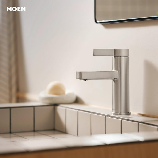 Moen Beric Spot Resist Nickel Modern One-Handle Single Hole Bathroom Faucet with Drain Assembly and Optional Deckplate for Your Bath Sink, 84774SRN