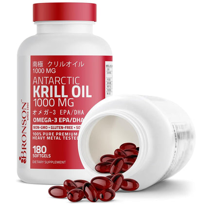 Huile de krill antarctique Bronson 1000 mg avec astaxanthine, 180 capsules molles (90 portions)