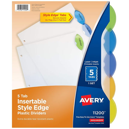 Avery Insertable Style Edge Plastic Dividers, 5 Multicolor Tabs, Case Pack of 24 (11200)