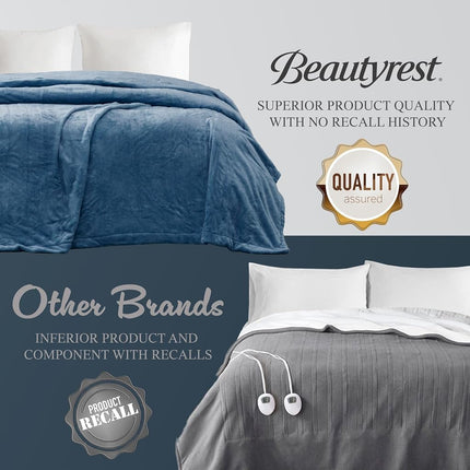 Beautyrest - BR54-0658 Heated Plush Elect Electric Blanket with 20 Heat Level Setting Controllers Equip with Secure Comfort Technology and 10 Hours Auto Shut Off, Twin: 62x84, Sapphire