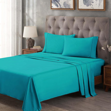 Superior 300 Thread Count Egyptian Cotton Sheet Set, Solid Bedroom Sheets, Bedding, Essentials, Home Basics, 1 Elastic Deep Pocket Fitted Bed Sheet, 1 Flat Sheet, 1 Pillowcase, Twin XL, Teal