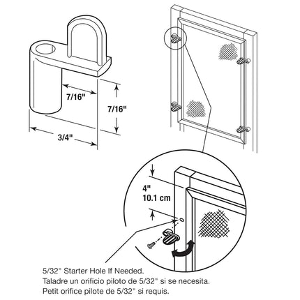 Prime-Line L 5765 Window Screen Clips, 7/16 inch, Diecast/Zinc (Pack of 8)
