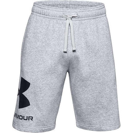 Under Armour Pantalones Cortos de Forro Polar con Logotipo Grande Rival Estándar para Hombre, Gris Mod Claro Jaspeado (011)/Blanco Ónix, Small Tall