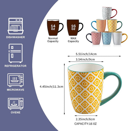 Cerkik Ceramic 16 Oz / 450 ml Coffee Mugs Set of 6