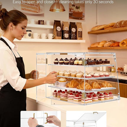 VEVOR Bakery Display Case, 4-Tier Commercial Countertop Pastry Display Case, Clear Acrylic Bread Box for Kitchen, Party Cake Cabinet with Magnetic Rear Door for Cookie Dessert Donut, 530x435x415 mm
