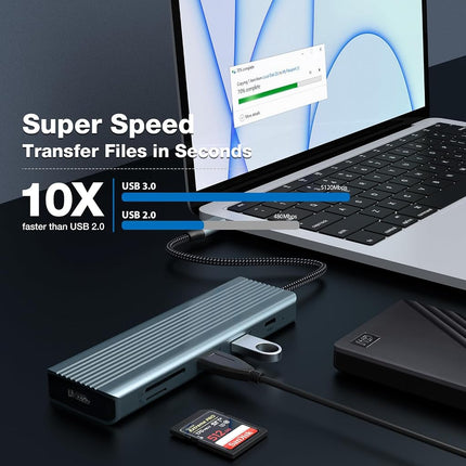 Hub USB C 9 en 1, adaptateur Tymyp avec HDMI 4K, 3 x USB 3.0, USB-C 3.0, 1 x USB 2.0, chargement PD 100W, lecteur de carte SD/TF pour ordinateurs portables et appareils de type C